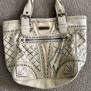 Isabella Fiore Stud Muffin Lambskin Leather tote handbag in Ivory